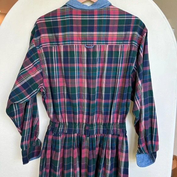 Eddie Bauer Vintage Plaid Flannel Maxi Dress – Collared Button-Down, Prairie - Picture 3 of 4